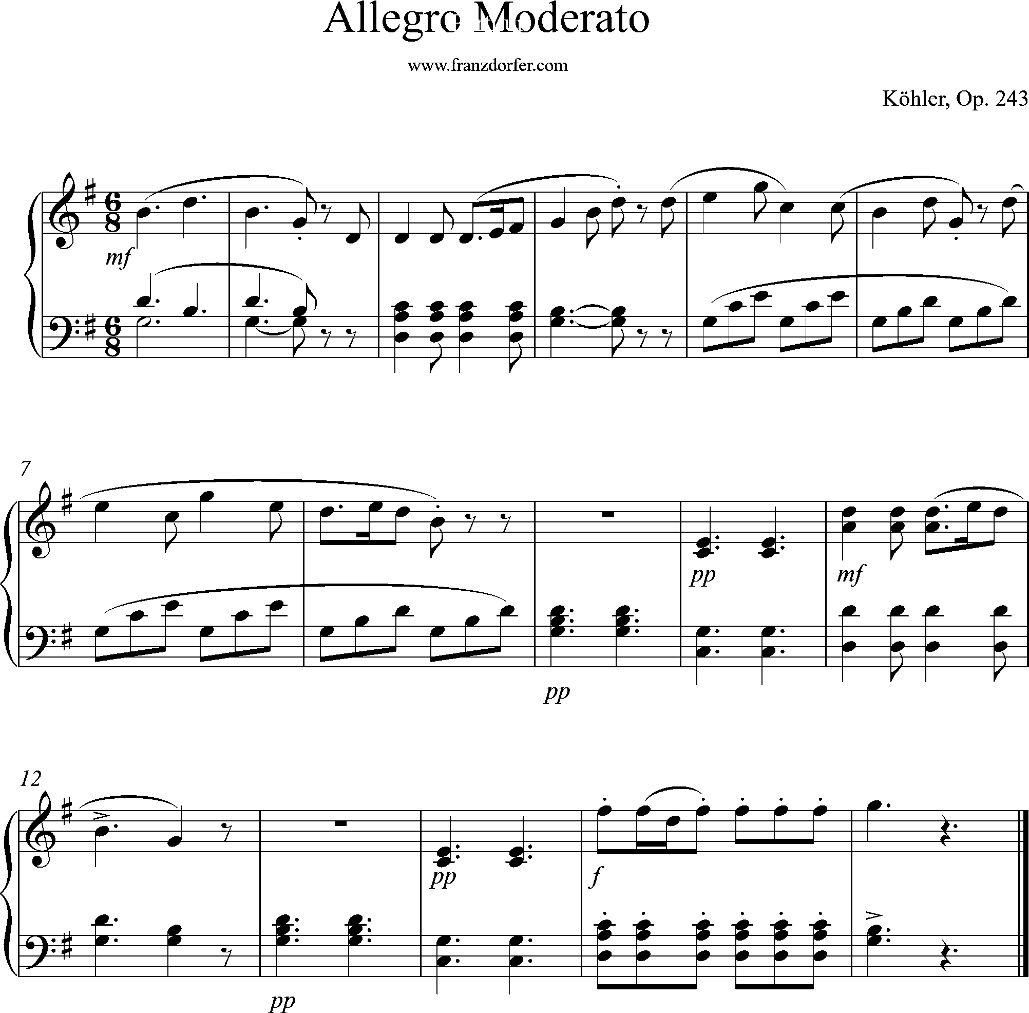 piano sheetmusic, Köhler, G-Major